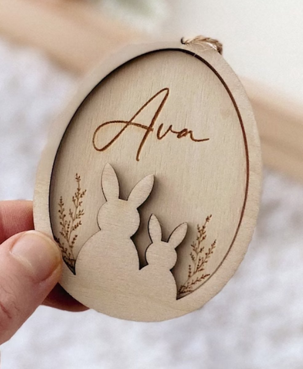 Paasdecoratie gepersonaliseerd in hout | Paascadeau | Hanger Pasen met naam | Pasen | Pasen hanger | Houten aanhangwagen | Paasnest | paasmandje